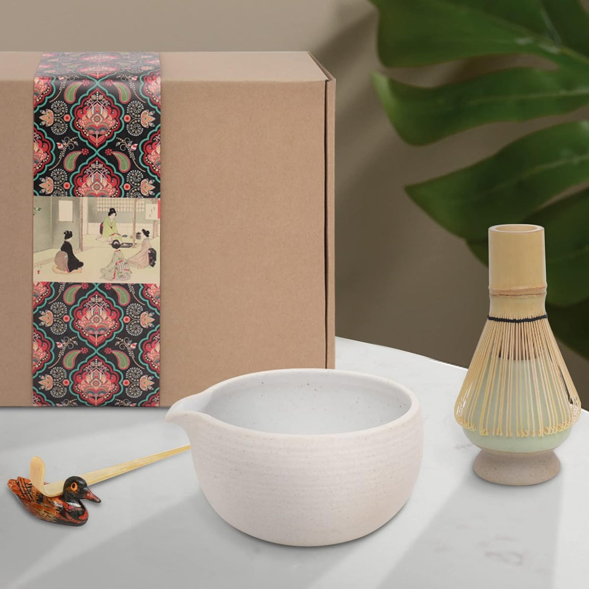 9Pcs Japanese Matcha Tea Set, Matcha Bowl with Pouring Spout, Matcha Whisk, Ceramic Whisk Holder, Tea Scoop, Matcha Powder Caddy, Traditional Handmade Matcha Ceremony Gift Box Kit