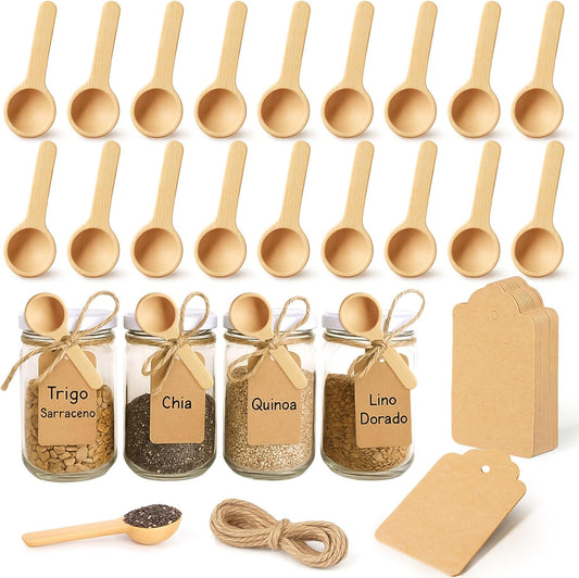 24PCS Mini Wooden Spoons, 3 Inches Small Bath Salt Spoon Wooden Little Teaspoons for Sugar Scrub Jars Spice Condiments Jam