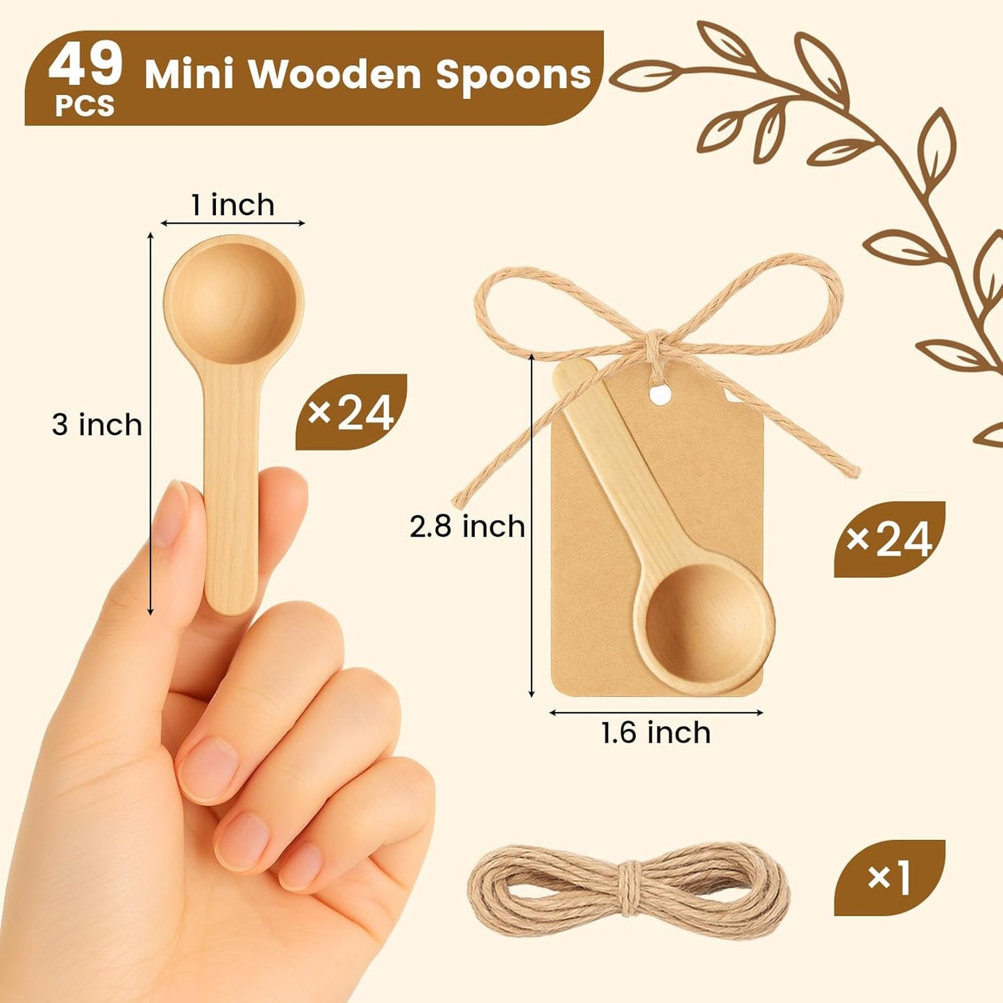 24PCS Mini Wooden Spoons, 3 Inches Small Bath Salt Spoon Wooden Little Teaspoons for Sugar Scrub Jars Spice Condiments Jam