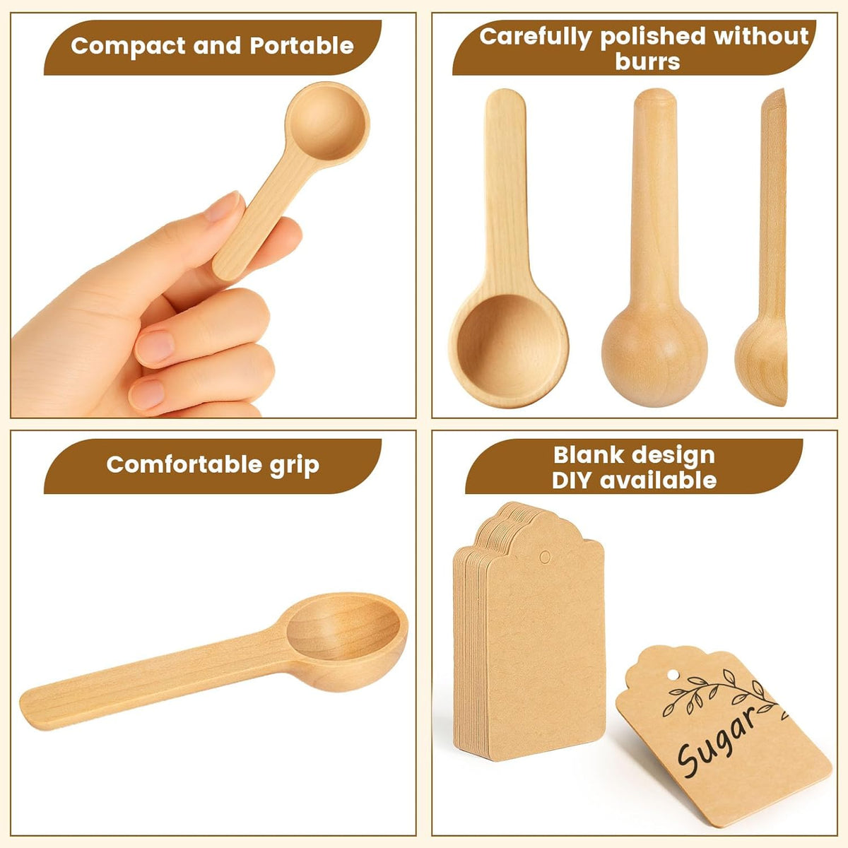 24PCS Mini Wooden Spoons, 3 Inches Small Bath Salt Spoon Wooden Little Teaspoons for Sugar Scrub Jars Spice Condiments Jam