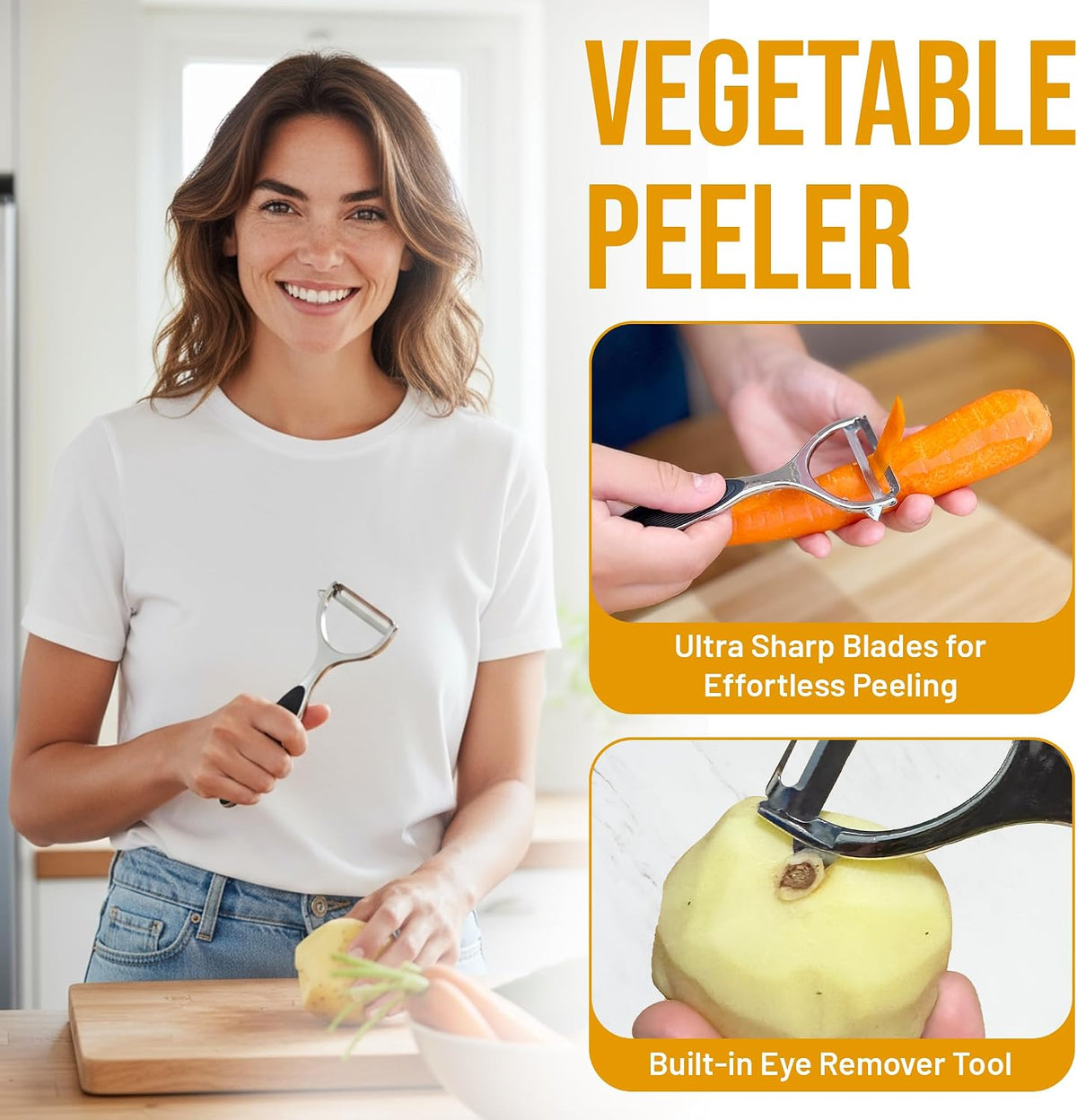 Vegetable Peeler – Ultra Sharp Stainless Steel Potato & Fruit Peeler, Ergonomic Non-Slip Handle, Swivel Blade for Potatoes, Carrots, Cucumbers & Apples, Kitchen Peeling Tool