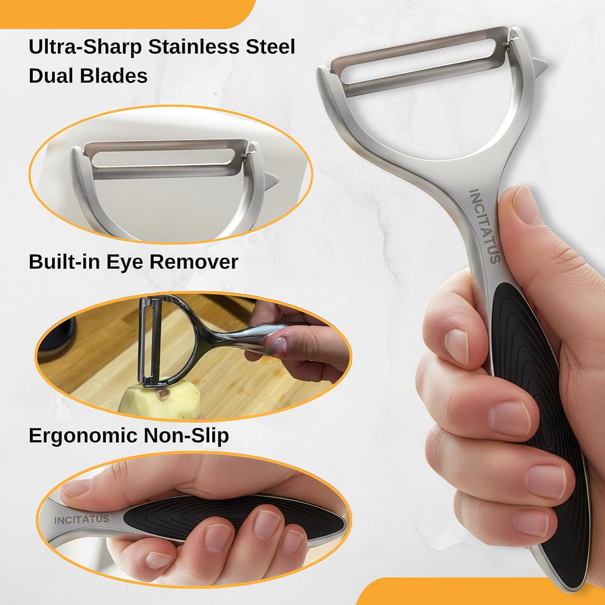 Vegetable Peeler – Ultra Sharp Stainless Steel Potato & Fruit Peeler, Ergonomic Non-Slip Handle, Swivel Blade for Potatoes, Carrots, Cucumbers & Apples, Kitchen Peeling Tool