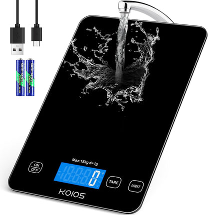 33lb Kitchen Scale 0.1oz Precision,Batteries & Type-C Charging(Black) | Compact Food Scale with 5 Units & Tare Function, LCD Backlit Display, Easy to Clean, Ideal for Cooking Baking & liquids