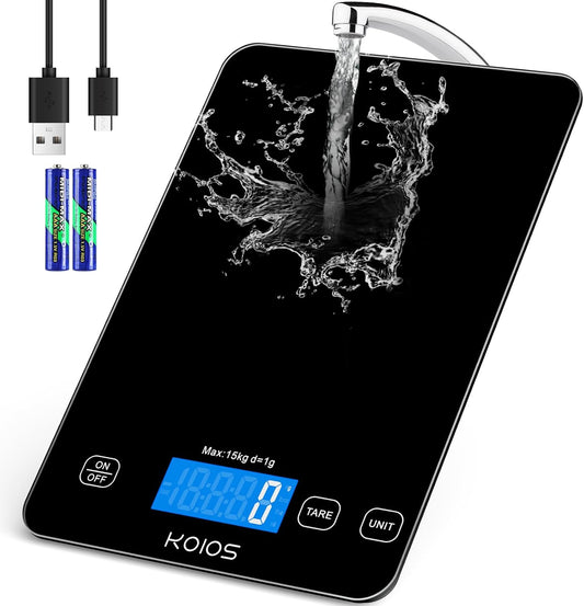 33lb Kitchen Scale 0.1oz Precision,Batteries & Type-C Charging(Black) | Compact Food Scale with 5 Units & Tare Function, LCD Backlit Display, Easy to Clean, Ideal for Cooking Baking & liquids