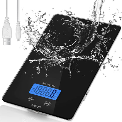 33lb Kitchen Scale 0.1oz Precision,Batteries & Type-C Charging(Black) | Compact Food Scale with 5 Units & Tare Function, LCD Backlit Display, Easy to Clean, Ideal for Cooking Baking & liquids