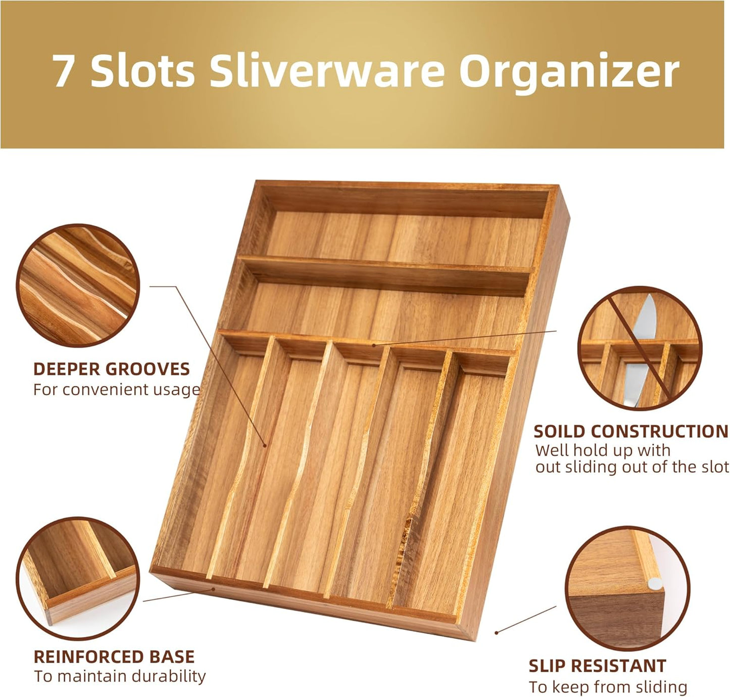 Silverware Organizer Small Bamboo Kitchen Drawer Organizer Utensil Organizer Silverware Holder Cutlery Organizer in drawer Flatware Organizer Tray (Black 4 Slots)