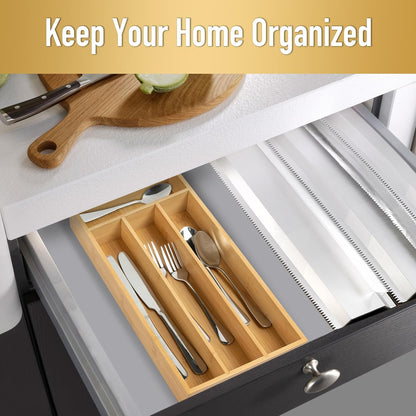 Silverware Organizer Small Bamboo Kitchen Drawer Organizer Utensil Organizer Silverware Holder Cutlery Organizer in drawer Flatware Organizer Tray (Black 4 Slots)