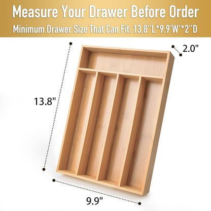 Silverware Organizer Small Bamboo Kitchen Drawer Organizer Utensil Organizer Silverware Holder Cutlery Organizer in drawer Flatware Organizer Tray (Black 4 Slots)