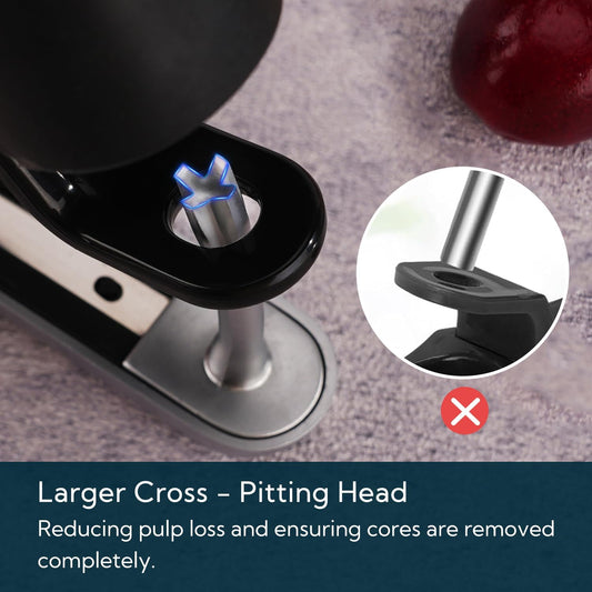 Cherry Pitter Tool, Larger Cross-Pitting Head, Cherry Core Remover with Safety Lock, Sturdy Zinc Alloy Handle, Dishwasher Safe(Black)