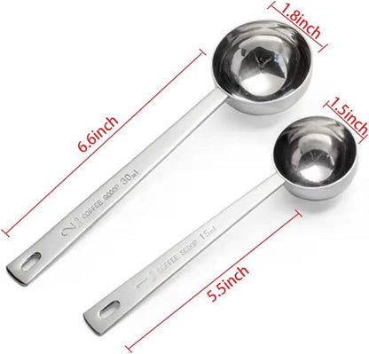 2 Pack Coffee Scoop, 304 Food Grade Stainless Steel Long Handle Measuring Tablespoons, 1Tbsp 15ml & 2Tbsp 30ml for Ground Coffee Bean Tea Sugar Baking Powder