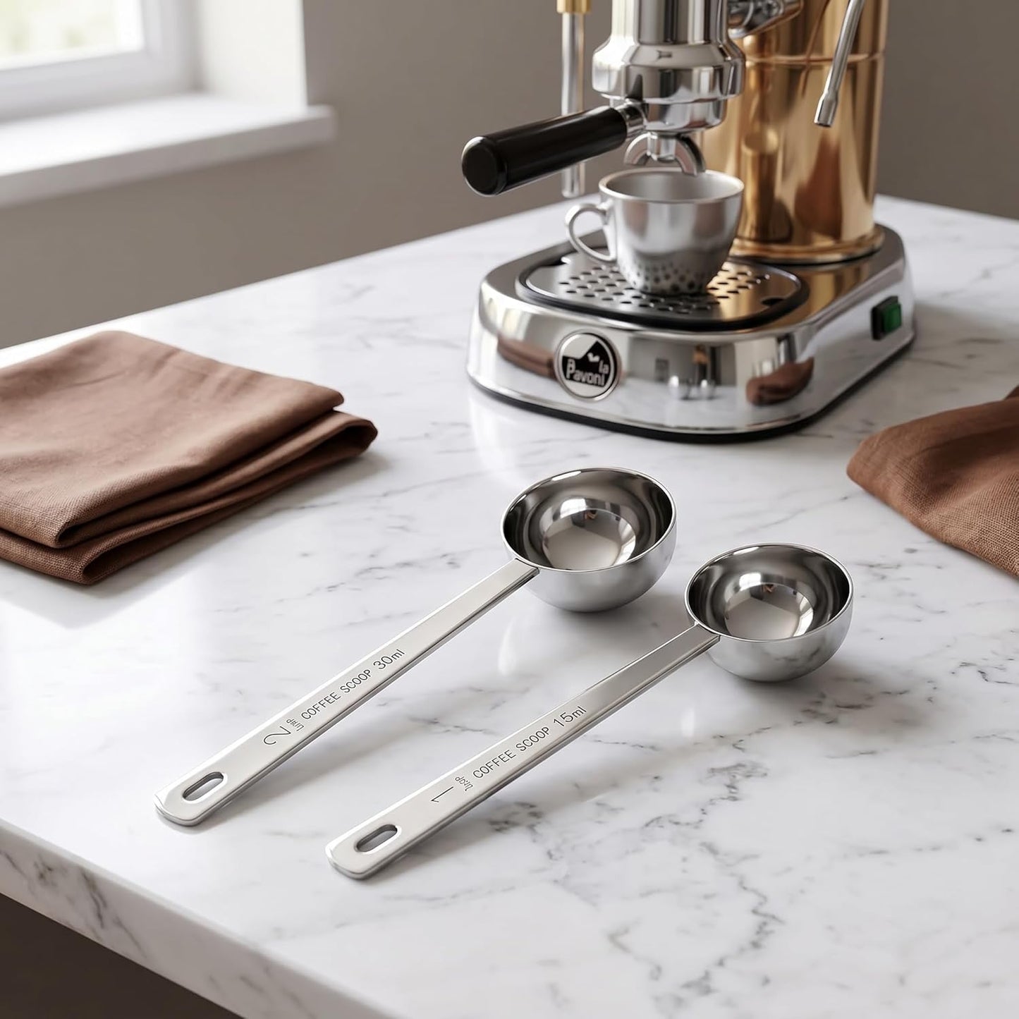 2 Pack Coffee Scoop, 304 Food Grade Stainless Steel Long Handle Measuring Tablespoons, 1Tbsp 15ml & 2Tbsp 30ml for Ground Coffee Bean Tea Sugar Baking Powder