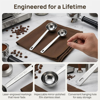 2 Pack Coffee Scoop, 304 Food Grade Stainless Steel Long Handle Measuring Tablespoons, 1Tbsp 15ml & 2Tbsp 30ml for Ground Coffee Bean Tea Sugar Baking Powder