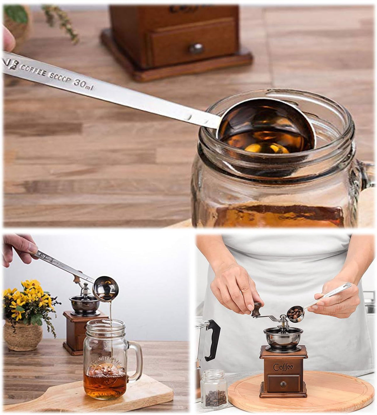 2 Pack Coffee Scoop, 304 Food Grade Stainless Steel Long Handle Measuring Tablespoons, 1Tbsp 15ml & 2Tbsp 30ml for Ground Coffee Bean Tea Sugar Baking Powder