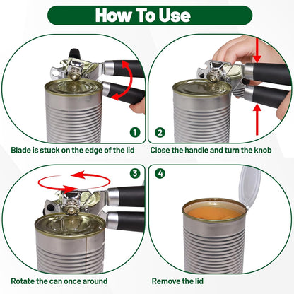 Can Opener Multifunction Manual Can Opener Features Black Stainless Steel Construction Open Can Beer Bottle with Magnetic Function for Daily Kitchen Use Seniors and Arthritis Hands