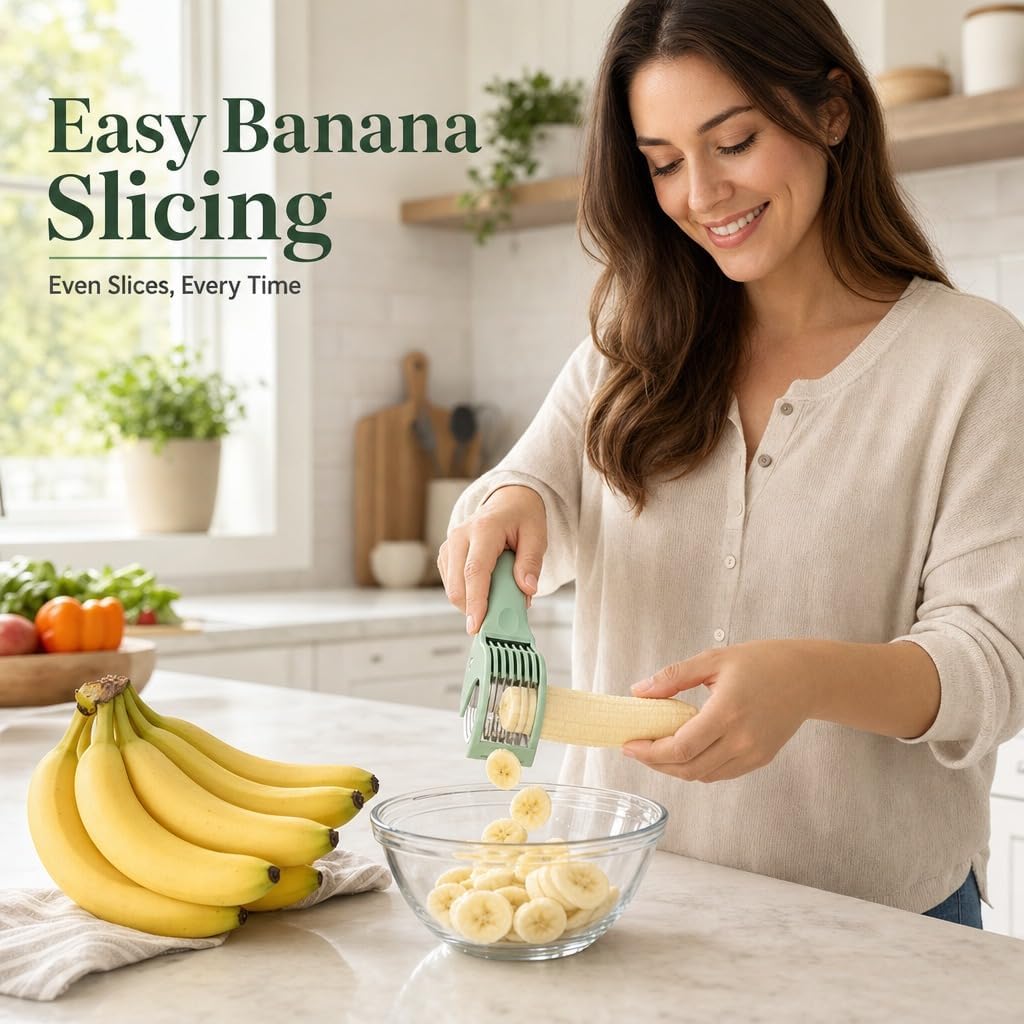 Banana Slicer Cutter, Quick & Safe, Multi-Use for Fruits, Dishwasher Safe