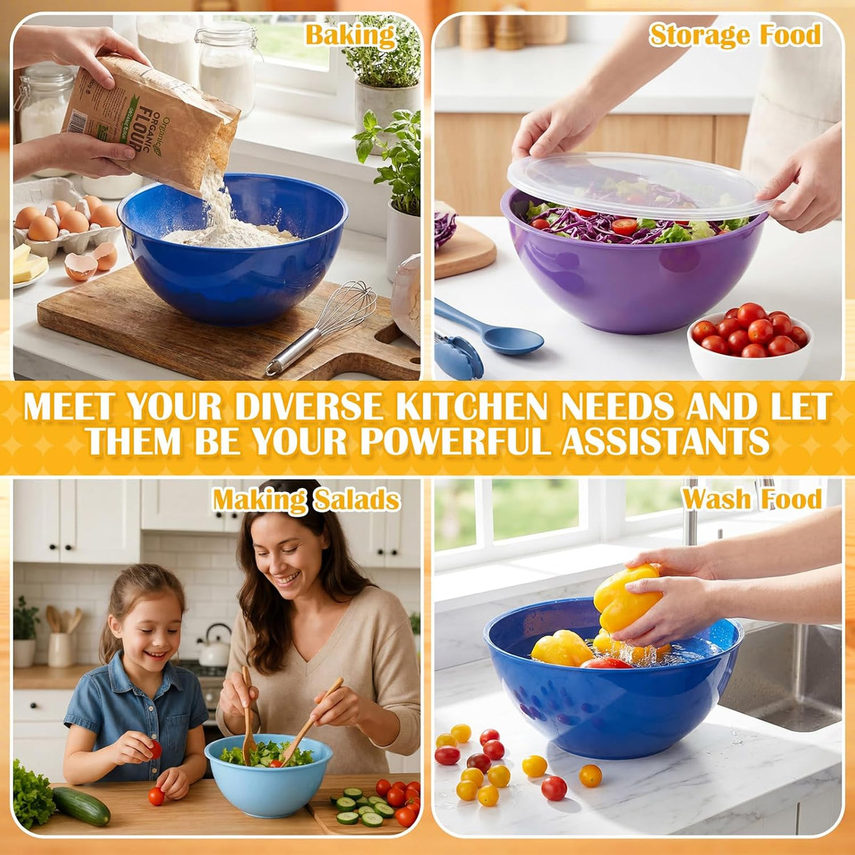 6 Pcs Plastic Mixing Bowl Set with Lids Colorful Serving Bowl Nesting Storage Bowls for Kitchen, Baking, Prepping, Cooking and Serving Food, Dishwasher & Microwave Safe(Green)