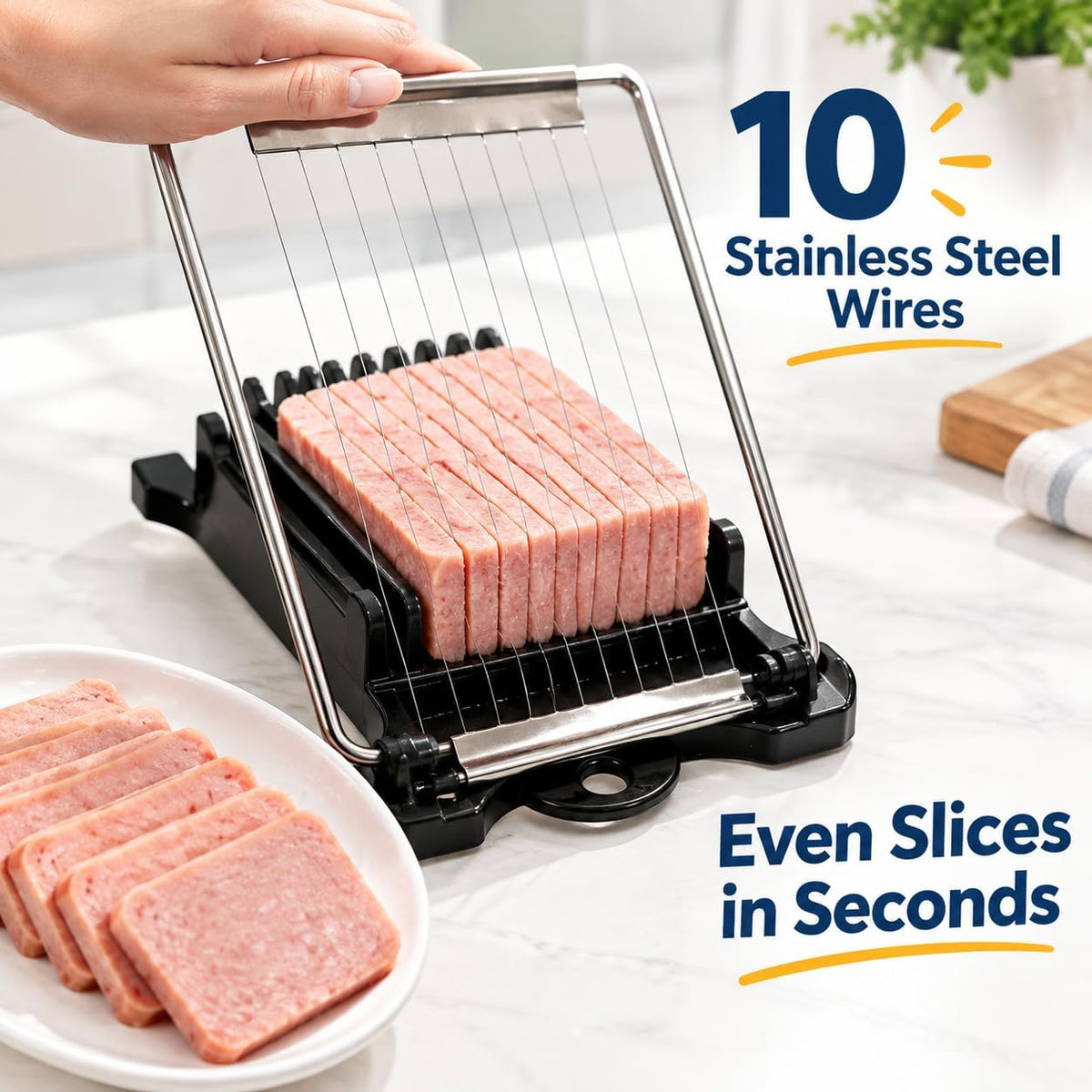 Spam Slicer, Easy Luncheon Meat Cutter with Stainless Wires, Multi-purpose Soft Food Cutter for Luncheon Meat, Fruit of Kitchen Home Use, Durable and Rust Resistant Food Prep Accessory,White