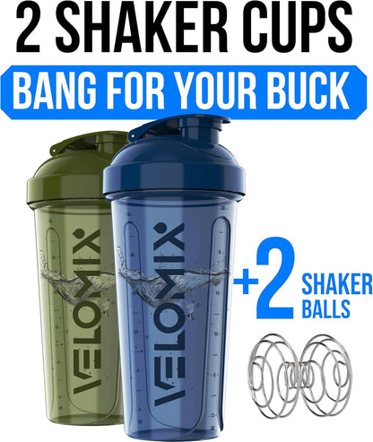 2 Pack- 28 oz Protein Shaker Bottles for Protein Mixes - 2x Wire Whisk | Leak Proof Shaker Cups for Protein Shakes | Protein Shaker Bottle Pack (Black/Transparent)