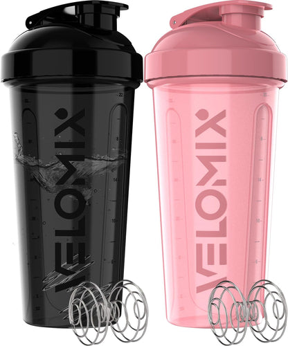 2 Pack- 28 oz Protein Shaker Bottles for Protein Mixes - 2x Wire Whisk | Leak Proof Shaker Cups for Protein Shakes | Protein Shaker Bottle Pack (Black/Transparent)