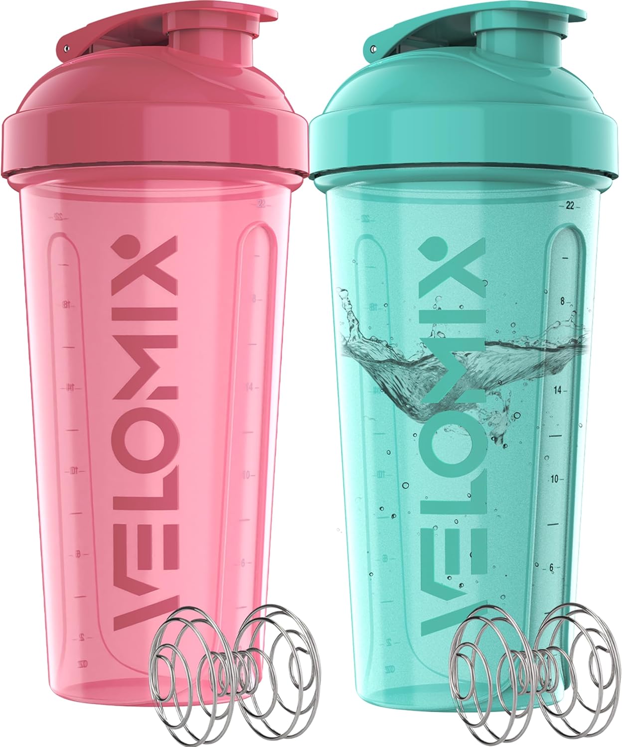 2 Pack- 28 oz Protein Shaker Bottles for Protein Mixes - 2x Wire Whisk | Leak Proof Shaker Cups for Protein Shakes | Protein Shaker Bottle Pack (Black/Transparent)