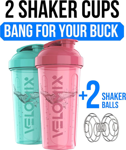 2 Pack- 28 oz Protein Shaker Bottles for Protein Mixes - 2x Wire Whisk | Leak Proof Shaker Cups for Protein Shakes | Protein Shaker Bottle Pack (Black/Transparent)