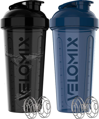 2 Pack- 28 oz Protein Shaker Bottles for Protein Mixes - 2x Wire Whisk | Leak Proof Shaker Cups for Protein Shakes | Protein Shaker Bottle Pack (Black/Transparent)