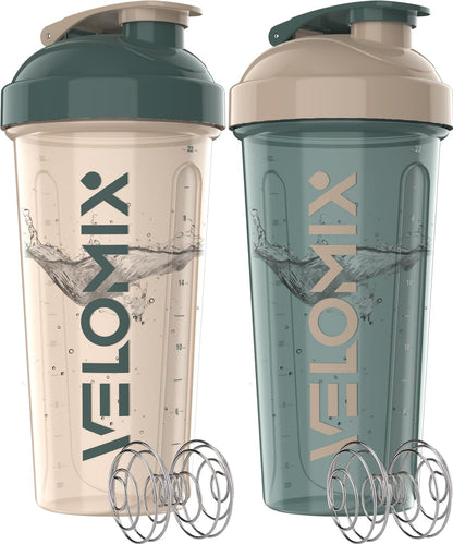 2 Pack- 28 oz Protein Shaker Bottles for Protein Mixes - 2x Wire Whisk | Leak Proof Shaker Cups for Protein Shakes | Protein Shaker Bottle Pack (Black/Transparent)