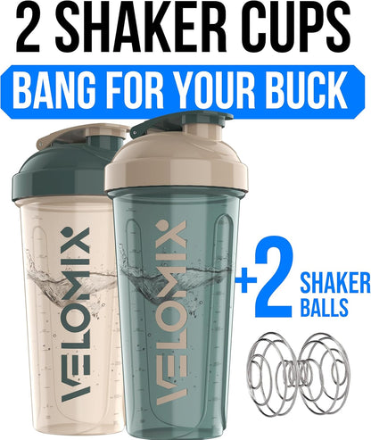 2 Pack- 28 oz Protein Shaker Bottles for Protein Mixes - 2x Wire Whisk | Leak Proof Shaker Cups for Protein Shakes | Protein Shaker Bottle Pack (Black/Transparent)