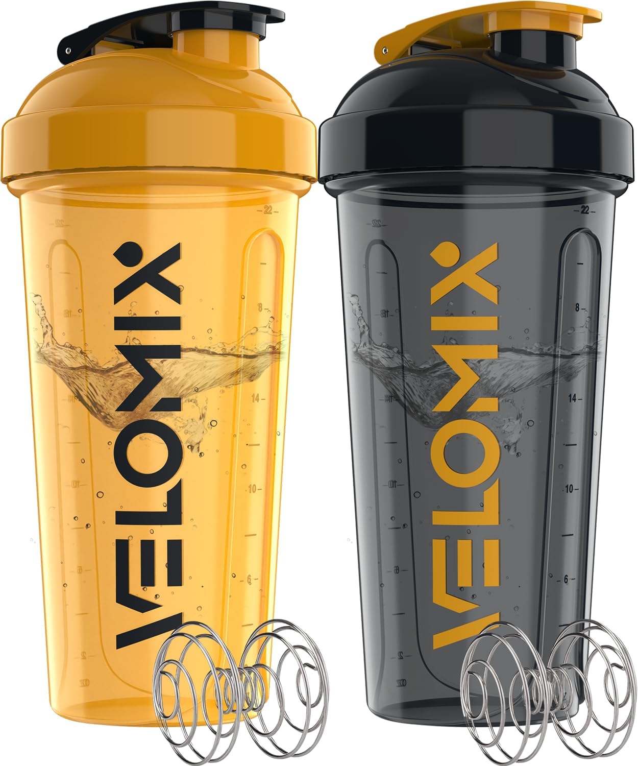 2 Pack- 28 oz Protein Shaker Bottles for Protein Mixes - 2x Wire Whisk | Leak Proof Shaker Cups for Protein Shakes | Protein Shaker Bottle Pack (Black/Transparent)