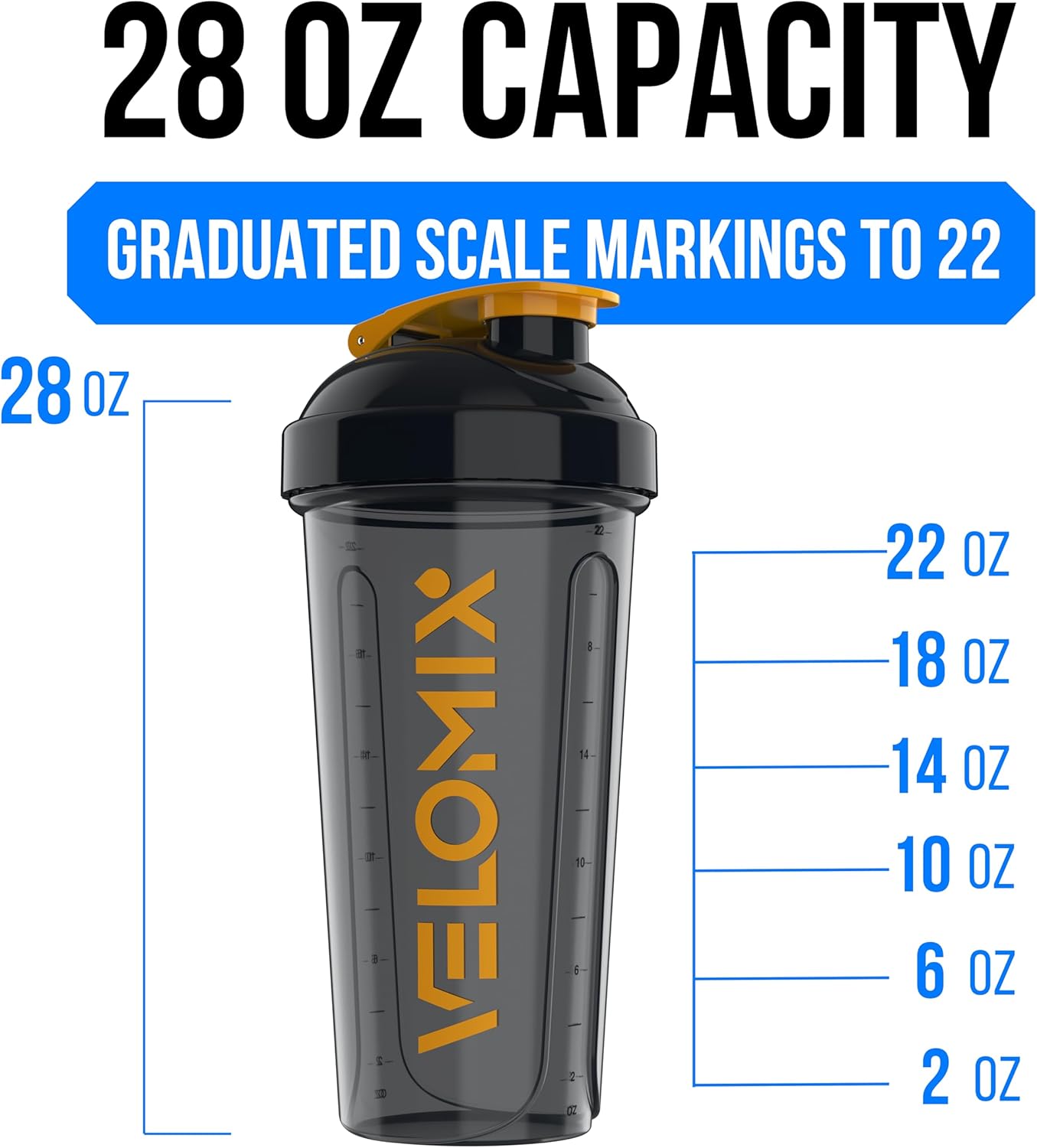 2 Pack- 28 oz Protein Shaker Bottles for Protein Mixes - 2x Wire Whisk | Leak Proof Shaker Cups for Protein Shakes | Protein Shaker Bottle Pack (Black/Transparent)