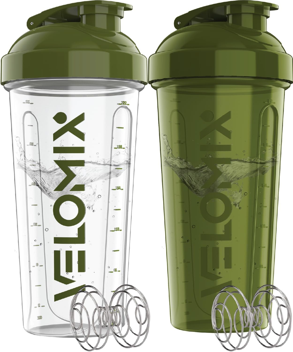 2 Pack- 28 oz Protein Shaker Bottles for Protein Mixes - 2x Wire Whisk | Leak Proof Shaker Cups for Protein Shakes | Protein Shaker Bottle Pack (Black/Transparent)