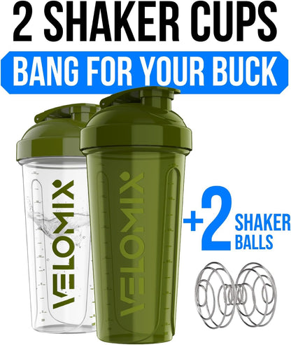 2 Pack- 28 oz Protein Shaker Bottles for Protein Mixes - 2x Wire Whisk | Leak Proof Shaker Cups for Protein Shakes | Protein Shaker Bottle Pack (Black/Transparent)