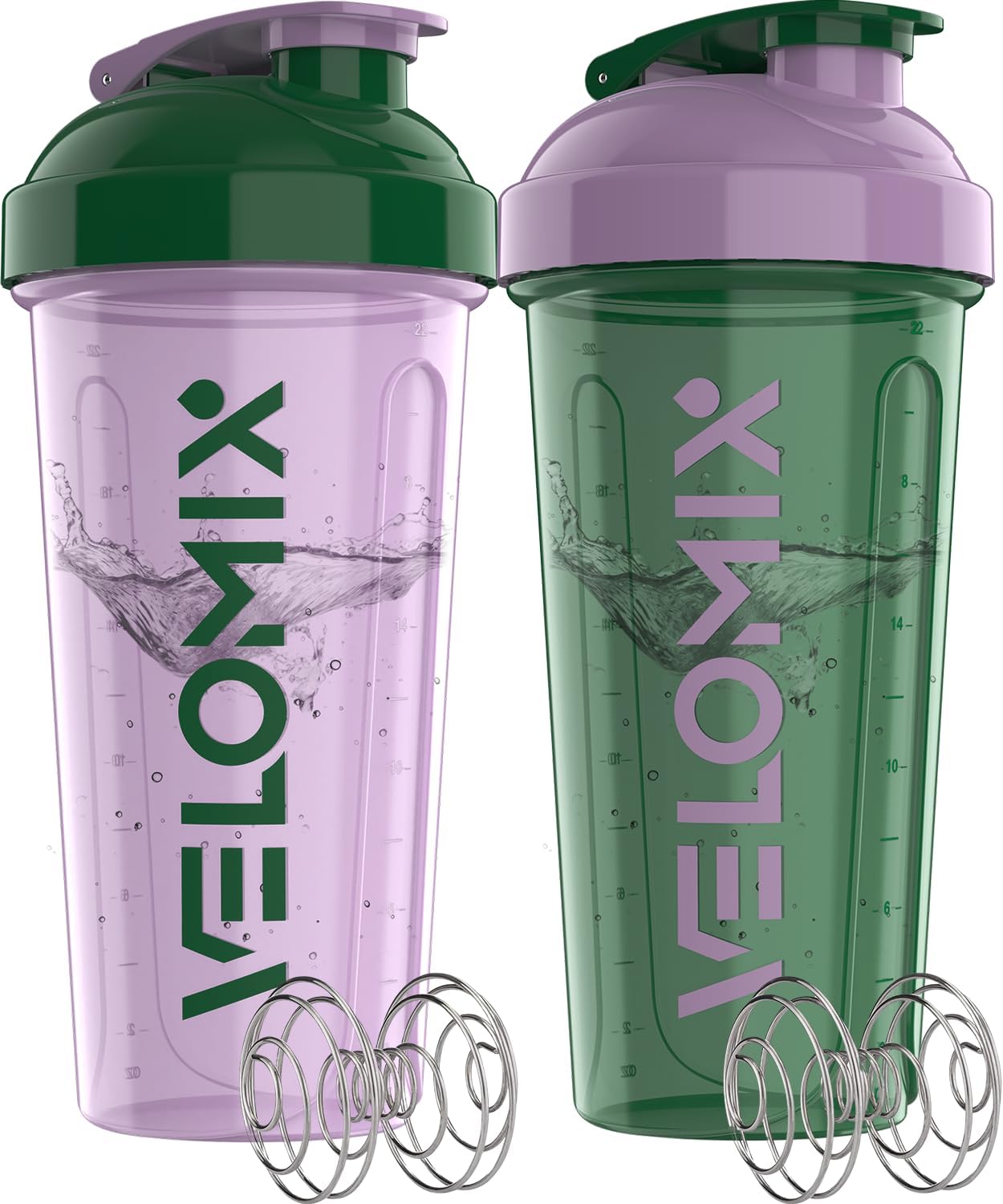 2 Pack- 28 oz Protein Shaker Bottles for Protein Mixes - 2x Wire Whisk | Leak Proof Shaker Cups for Protein Shakes | Protein Shaker Bottle Pack (Black/Transparent)