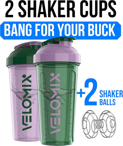 2 Pack- 28 oz Protein Shaker Bottles for Protein Mixes - 2x Wire Whisk | Leak Proof Shaker Cups for Protein Shakes | Protein Shaker Bottle Pack (Black/Transparent)