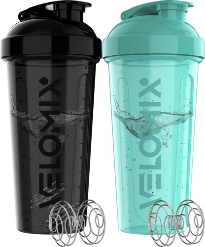 2 Pack- 28 oz Protein Shaker Bottles for Protein Mixes - 2x Wire Whisk | Leak Proof Shaker Cups for Protein Shakes | Protein Shaker Bottle Pack (Black/Transparent)