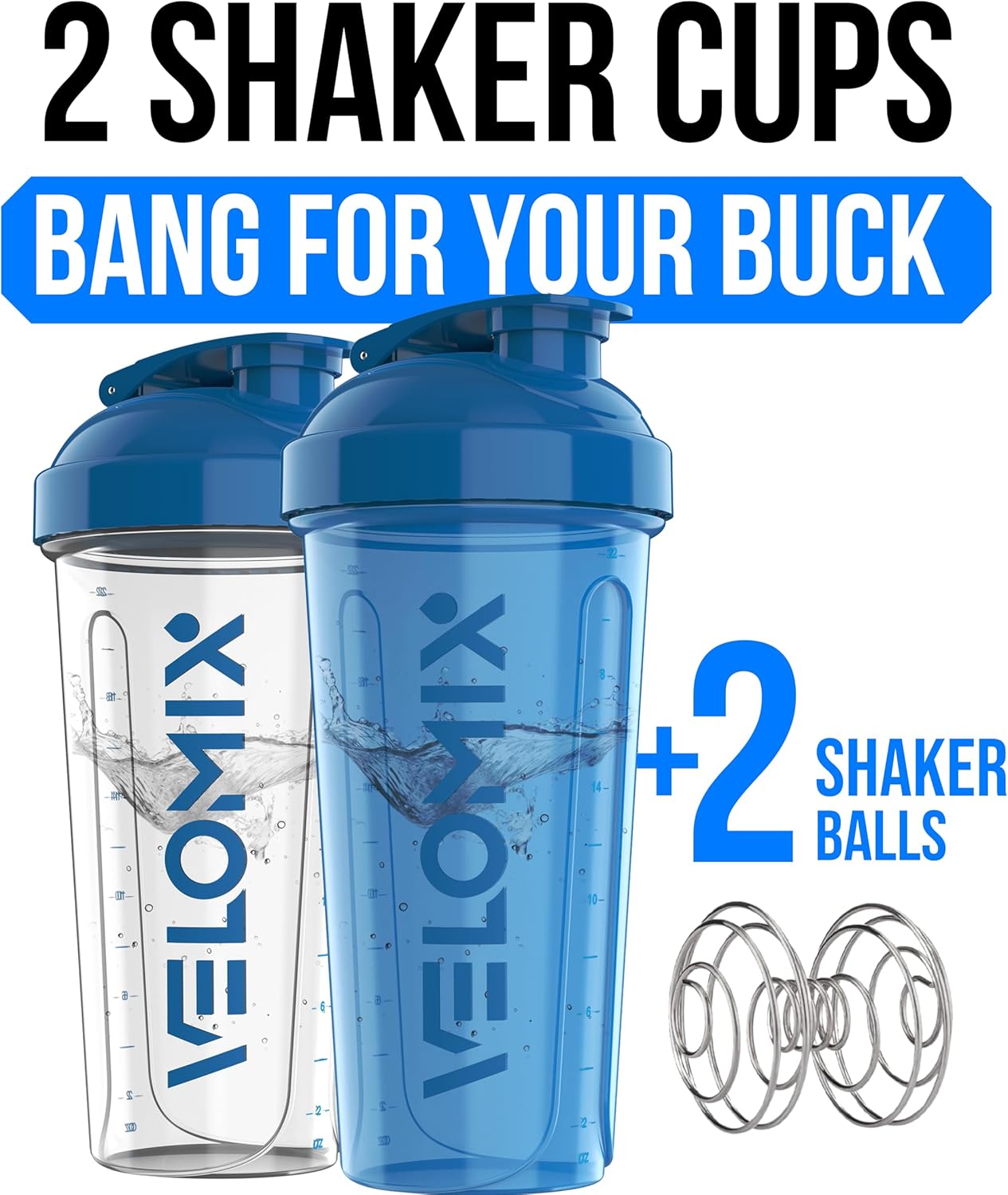 2 Pack- 28 oz Protein Shaker Bottles for Protein Mixes - 2x Wire Whisk | Leak Proof Shaker Cups for Protein Shakes | Protein Shaker Bottle Pack (Black/Transparent)