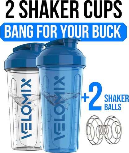 2 Pack- 28 oz Protein Shaker Bottles for Protein Mixes - 2x Wire Whisk | Leak Proof Shaker Cups for Protein Shakes | Protein Shaker Bottle Pack (Black/Transparent)