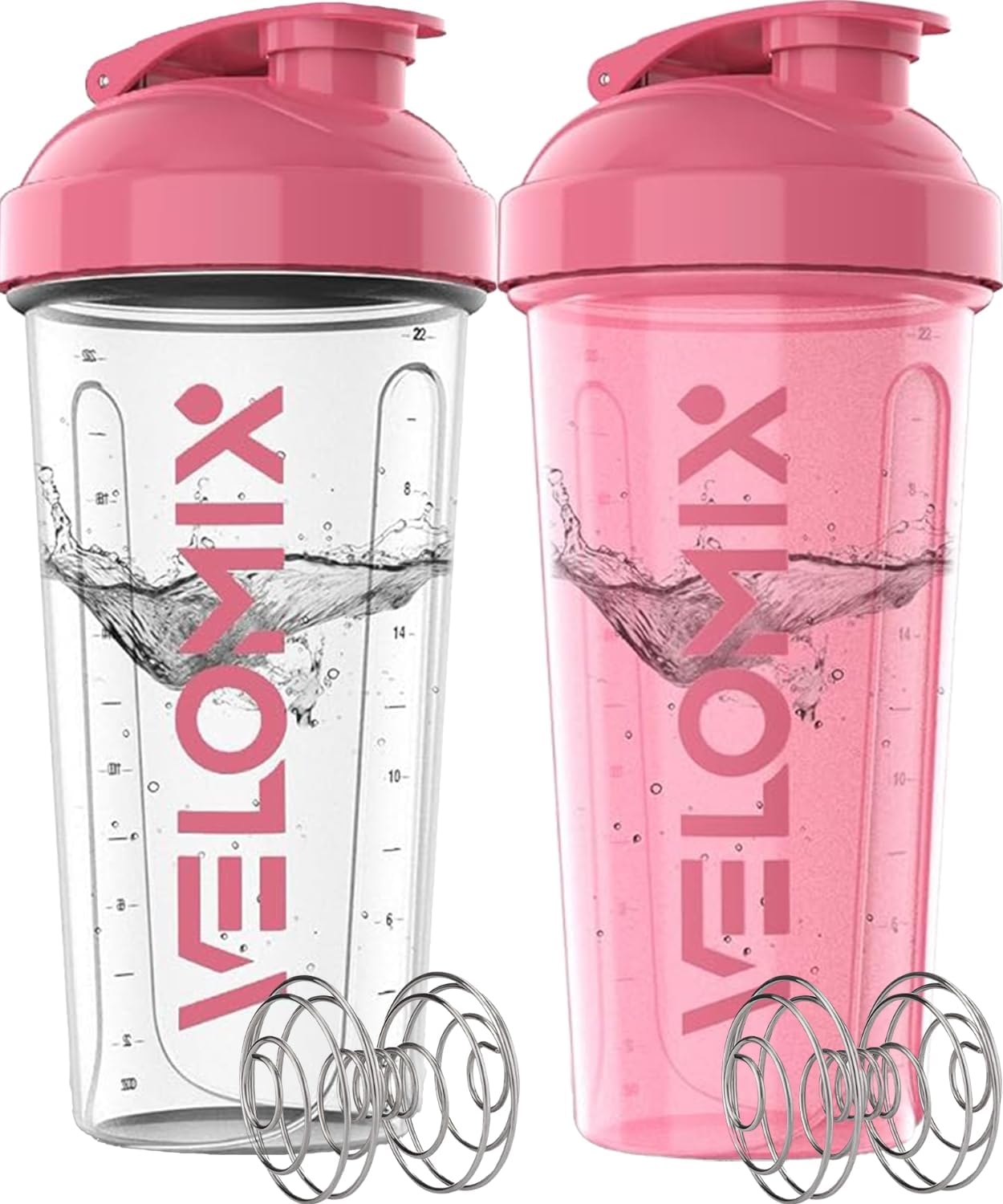 2 Pack- 28 oz Protein Shaker Bottles for Protein Mixes - 2x Wire Whisk | Leak Proof Shaker Cups for Protein Shakes | Protein Shaker Bottle Pack (Black/Transparent)
