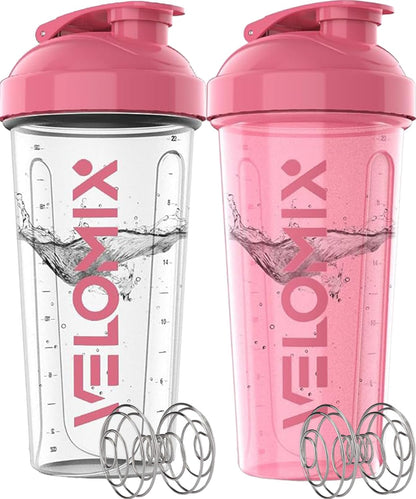 2 Pack- 28 oz Protein Shaker Bottles for Protein Mixes - 2x Wire Whisk | Leak Proof Shaker Cups for Protein Shakes | Protein Shaker Bottle Pack (Black/Transparent)