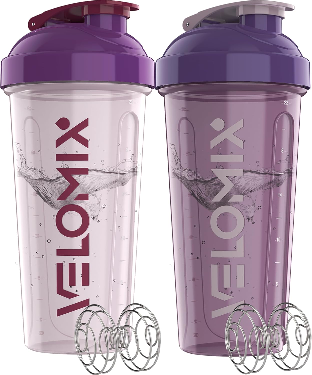 2 Pack- 28 oz Protein Shaker Bottles for Protein Mixes - 2x Wire Whisk | Leak Proof Shaker Cups for Protein Shakes | Protein Shaker Bottle Pack (Black/Transparent)