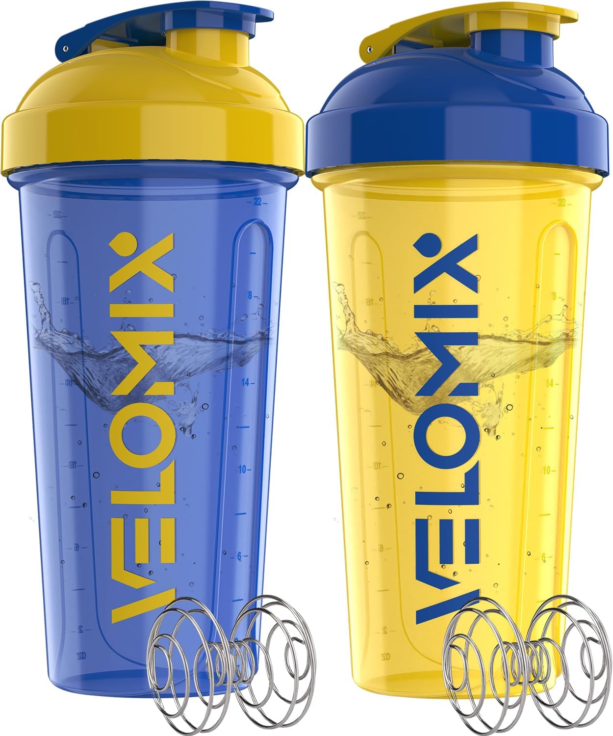 2 Pack- 28 oz Protein Shaker Bottles for Protein Mixes - 2x Wire Whisk | Leak Proof Shaker Cups for Protein Shakes | Protein Shaker Bottle Pack (Black/Transparent)