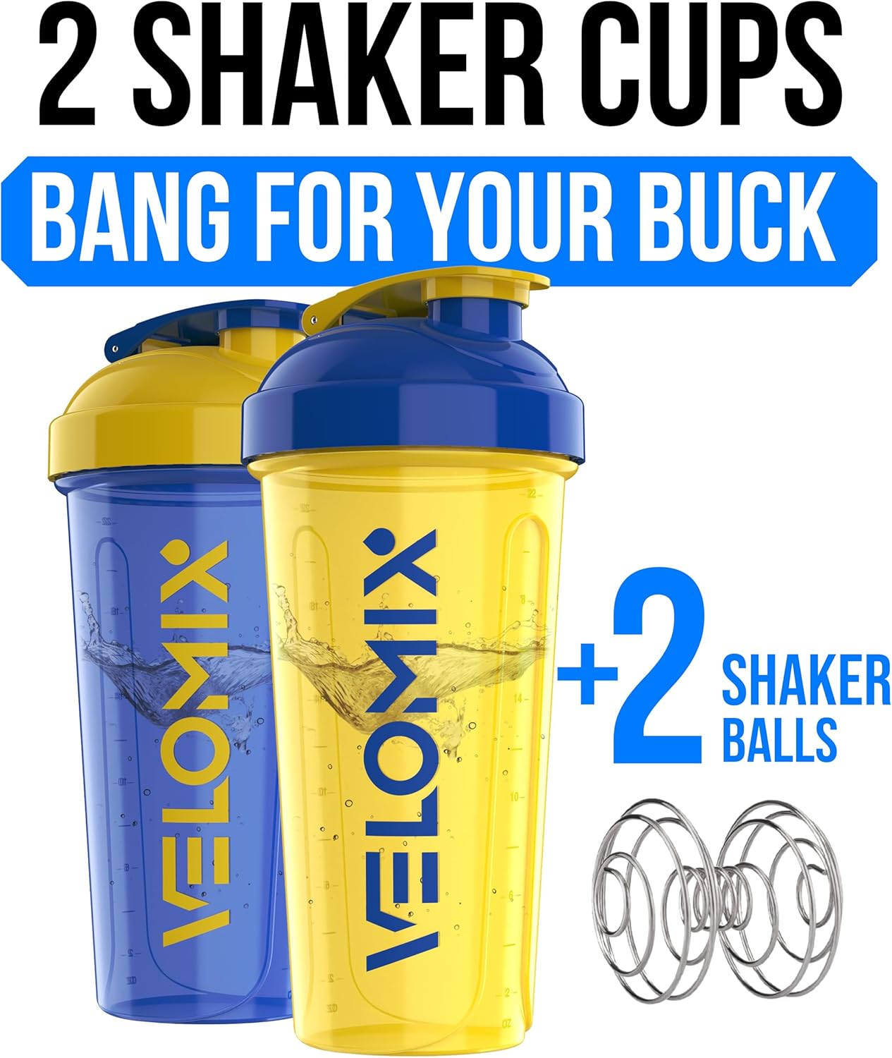 2 Pack- 28 oz Protein Shaker Bottles for Protein Mixes - 2x Wire Whisk | Leak Proof Shaker Cups for Protein Shakes | Protein Shaker Bottle Pack (Black/Transparent)