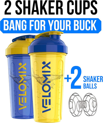 2 Pack- 28 oz Protein Shaker Bottles for Protein Mixes - 2x Wire Whisk | Leak Proof Shaker Cups for Protein Shakes | Protein Shaker Bottle Pack (Black/Transparent)