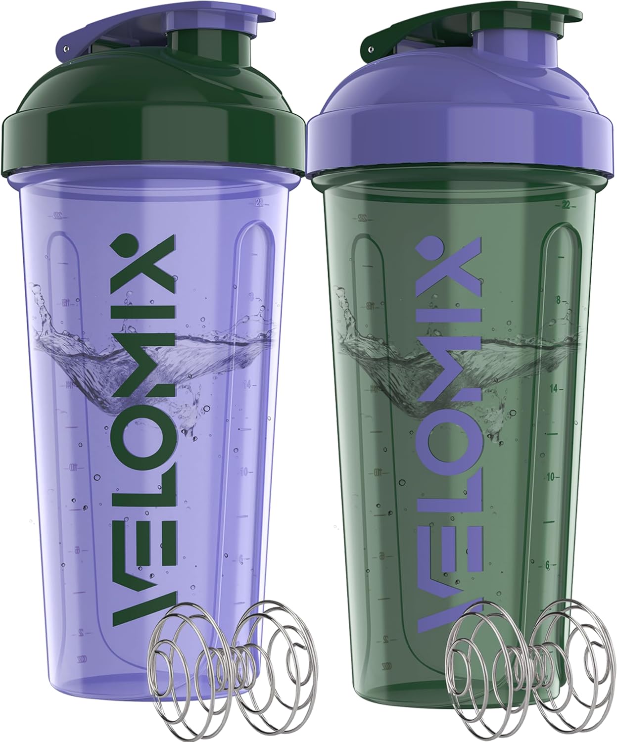 2 Pack- 28 oz Protein Shaker Bottles for Protein Mixes - 2x Wire Whisk | Leak Proof Shaker Cups for Protein Shakes | Protein Shaker Bottle Pack (Black/Transparent)