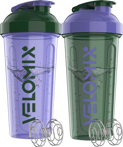 2 Pack- 28 oz Protein Shaker Bottles for Protein Mixes - 2x Wire Whisk | Leak Proof Shaker Cups for Protein Shakes | Protein Shaker Bottle Pack (Black/Transparent)