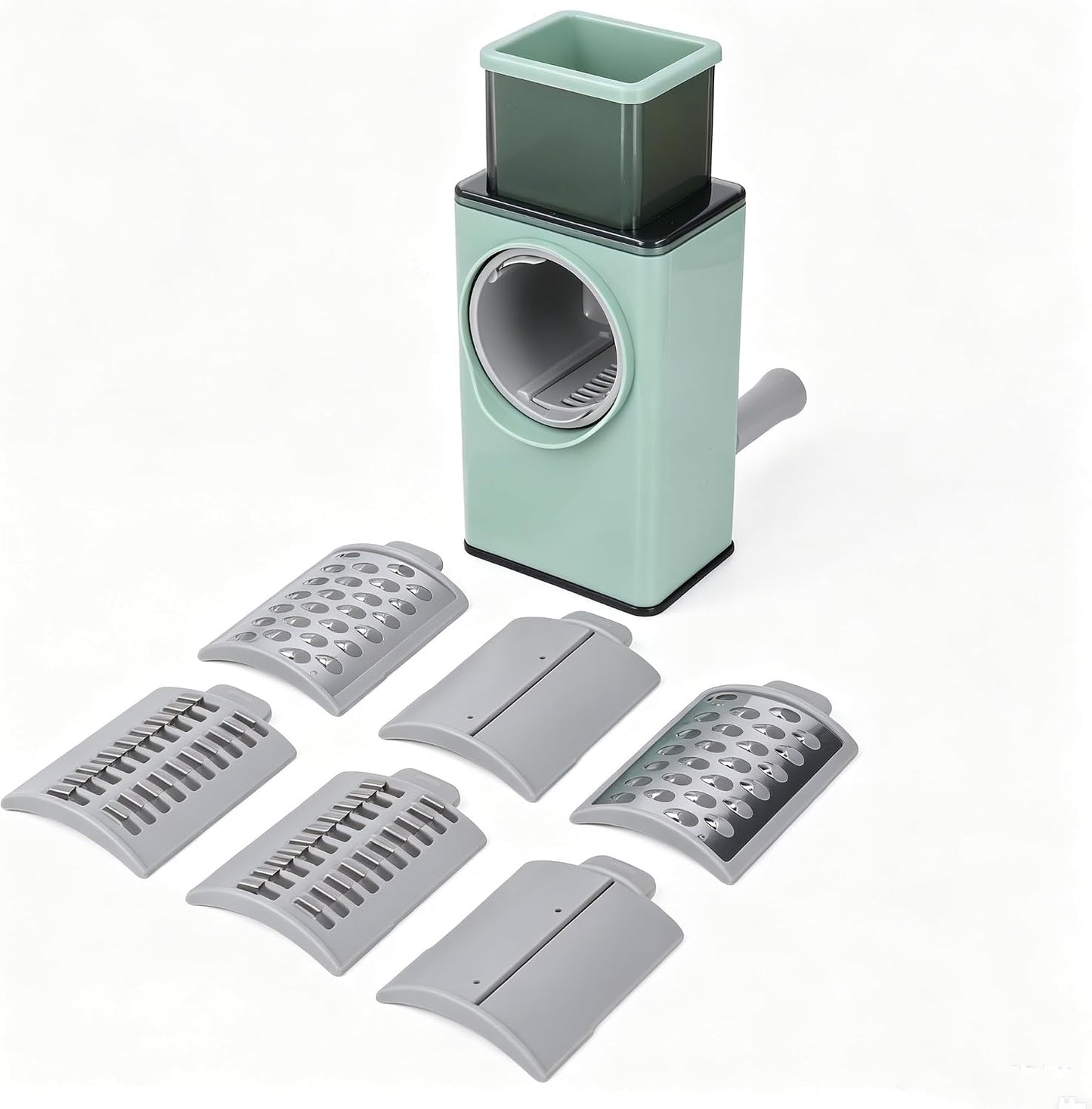Vegetable Roller Cutter 5-in-1 Manual Grater with Handle | 5-in-1 Rotary slicer for veggies & cheese. Sharp stainless blades. Easy hand-crank operation. Compact & lightweight