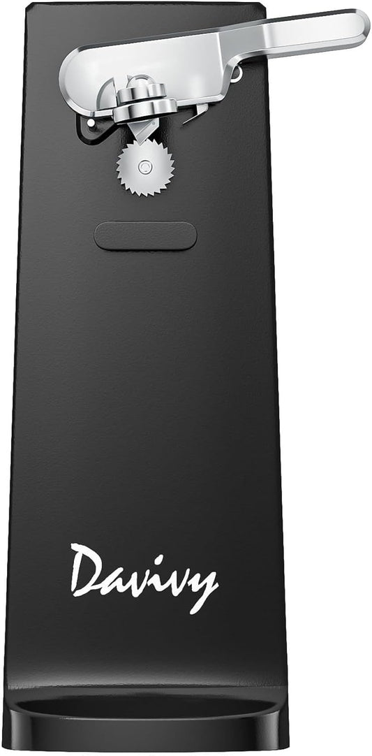 Electric Can Opener - One-Touch Hands-Free Operation,Removable Stainless Steel Cutter, 3-in-1 Design with Knife Sharpener&Bottle Opener(Black)