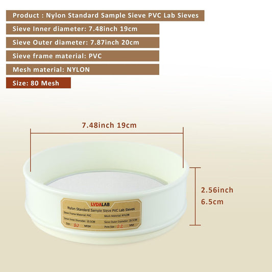 PVC Nylon Lab Sieve 80 Mesh(0.2mm), 7.9Inch(20cm) Diameter Sample Sifter Strainer for Industrial Lab Home