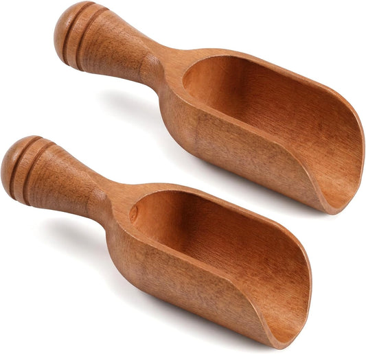 2 Pcs Wood Scoops for Jars, Acacia wooden scoops for canisters Multipurpose Measuring Spoons for Coffee Tea Bath Salt (Natural Wood, 4.6 Inch)
