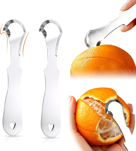 Set of 2 Stainless Steel Orange Peeler – Triangular & Serrated Blade to Easily Peel Citrus, Pomegranates, Dragon Fruit, Grapefruit